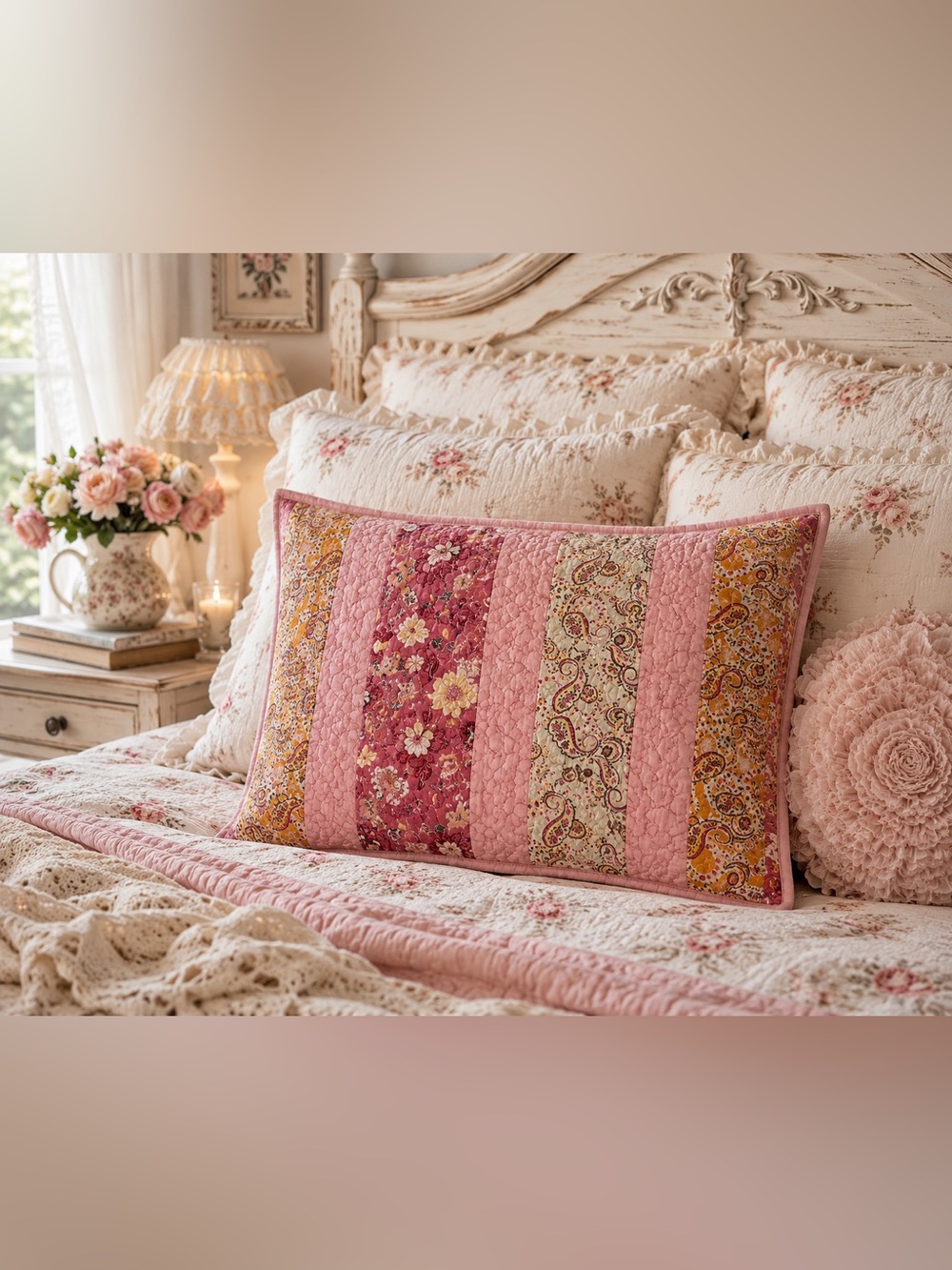 Target Home Pink Floral Quilted Pillow Sham, Standard size, 100% Cotton